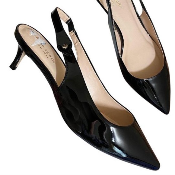 Kate Spade Ocean Black Patent Leather Sling-Back Pumps - Picture 1 of 9